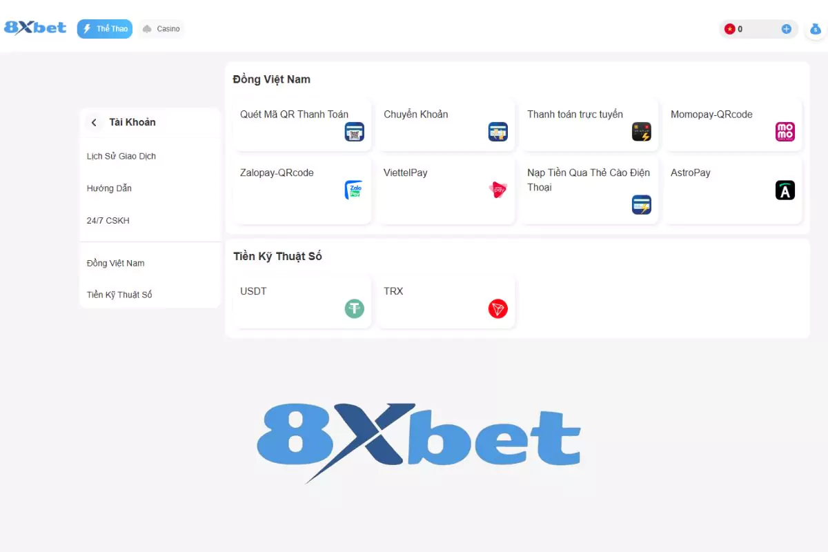 Thực hiện nạp tiền 8xbet để tham gia cá cược